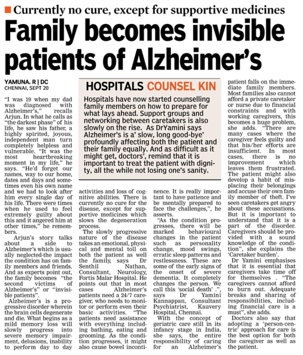 Deccan Chronicle 23092019 Chennai Family becomes invisible patients of Alzheimer's